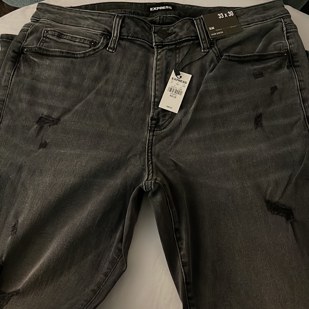 Men's Express Destroyed Light Black Jeans - Stretch Slim Fit - 33x30